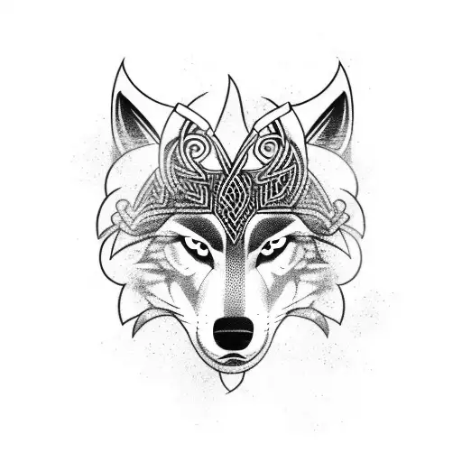 viking style wolf tattoo design idea