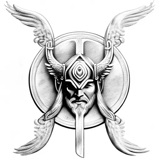 viking angel Thor sun sword heart god  tattoo design idea