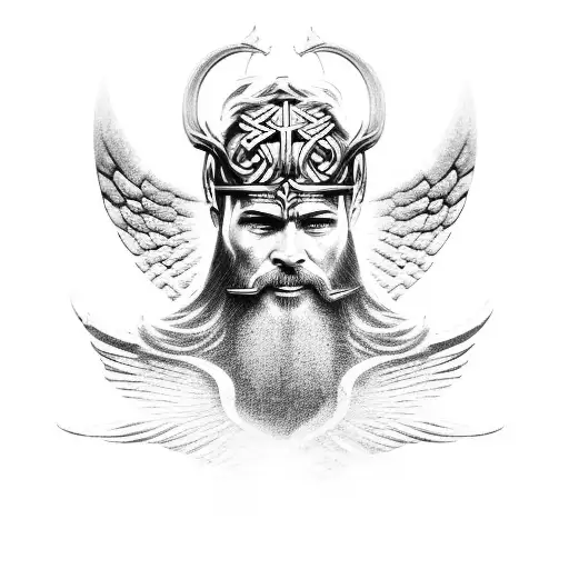 viking angel Thor sun sword heart god sky  tattoo design idea