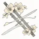 Cherry Blossom  With Katanas with the word Darks Maid engraved on one of the katanas tattoo design idea