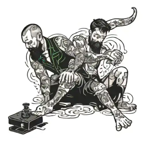 Two men masturbating tattoo design idea