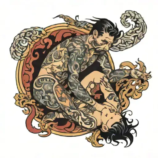 Two men masturbating tattoo design idea