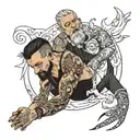 Two men masturbating tattoo design idea