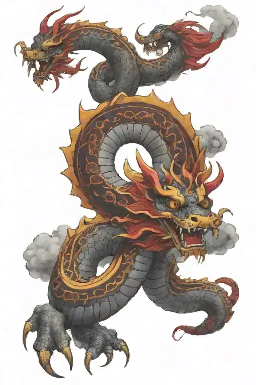 Red and gold cloud serpent, with black shading tattoo design idea