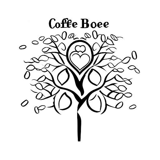 A coffee bean tree growing on a family tree, symbolizing dedication to family and love for coffee tattoo design idea