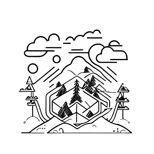 A modern concept of a remote work setup surrounded by nature and wildlife tattoo design idea