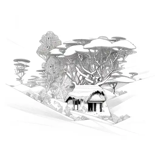 A modern concept of a remote work setup surrounded by nature and wildlife tattoo design idea