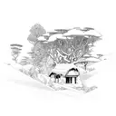 A modern concept of a remote work setup surrounded by nature and wildlife tattoo design idea