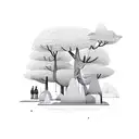 A modern concept of a remote work setup surrounded by nature and wildlife tattoo design idea