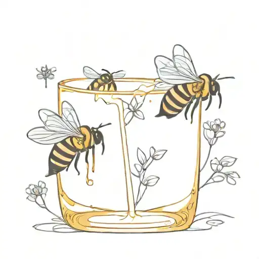 honey Glas with bees flying tattoo design idea