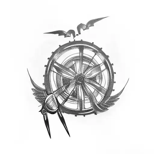 motorcycle wheel with wings made of lightning tattoo design idea