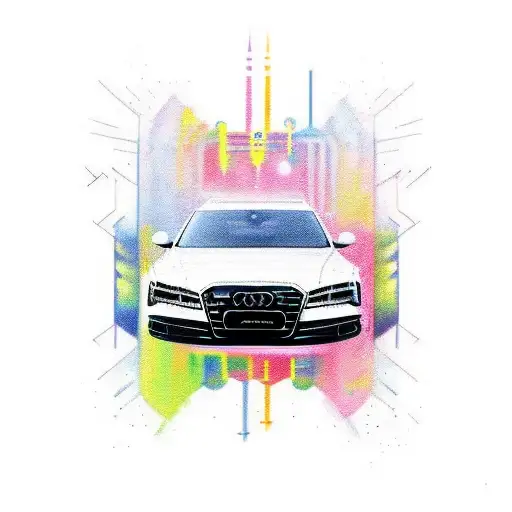 A new-school tattoo of an Audi A8D2 cruising through a musical landscape tattoo design idea