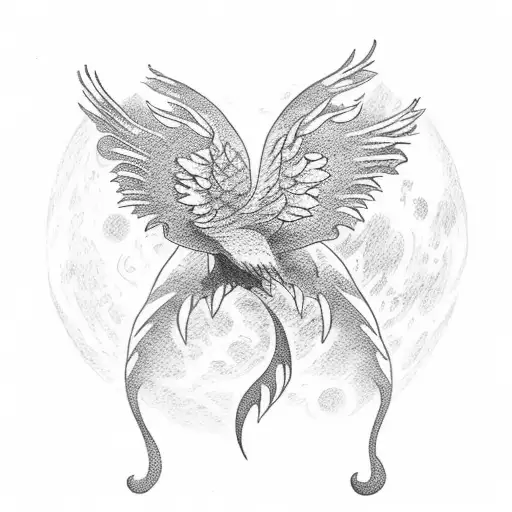 moon, phoenix, butterfly tattoo design idea