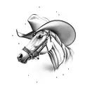 cowgirl sitting on a big horseshoe tattoo design idea