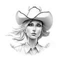 cowgirl sitting on a big horseshoe tattoo design idea