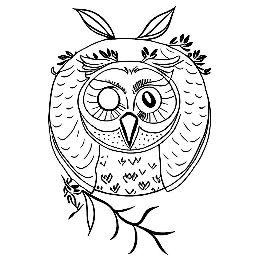 Owl orchid branch of olive tree cat tattoo design idea