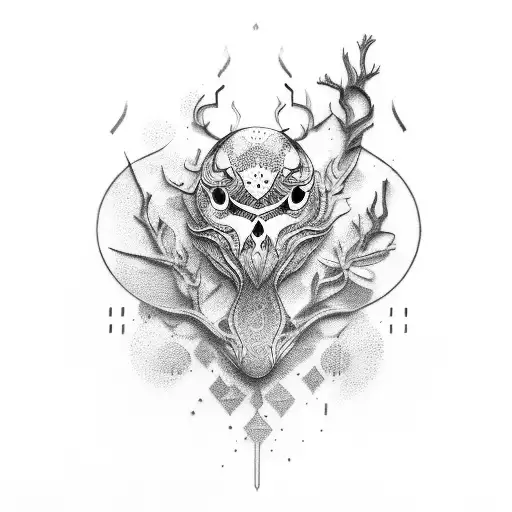 crânio com pássaros corvo tattoo design idea