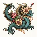 dragon with carnations and hawthorn flowers tattoo design idea