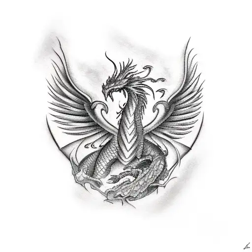 Phoenix and dragon tattoo design idea
