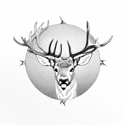 elk inside of circle tattoo design idea