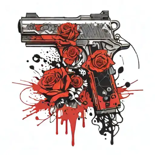 1911 pistol with rose tattoo tattoo design idea