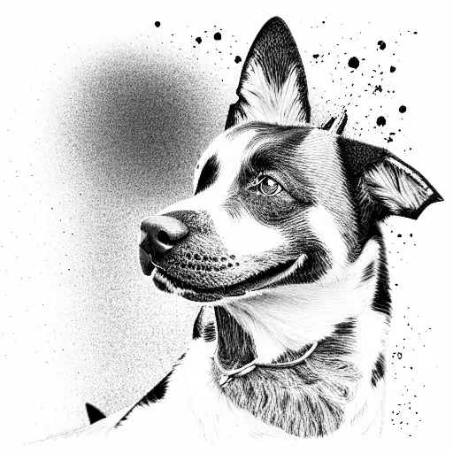 Australian cattle dog sitting facing into the distance tattoo design idea