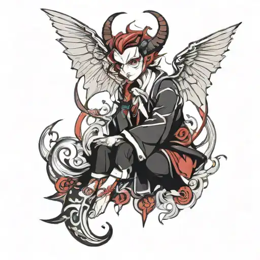 anime devil half angel tattoo design idea