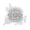 A tattoo of a microphone surrounded by intricate floral patterns tattoo design idea