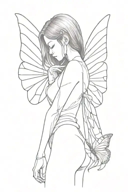 half butterfly and half girl wings from a butterfly and the body of a girl tattoo design idea