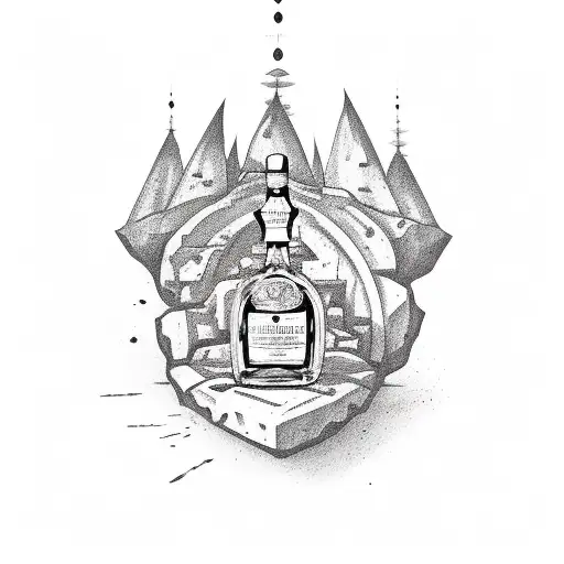 desert with tequila and ancient writings tattoo design idea