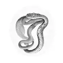 A full snake mouth open on thumb and first'finger  tattoo design idea