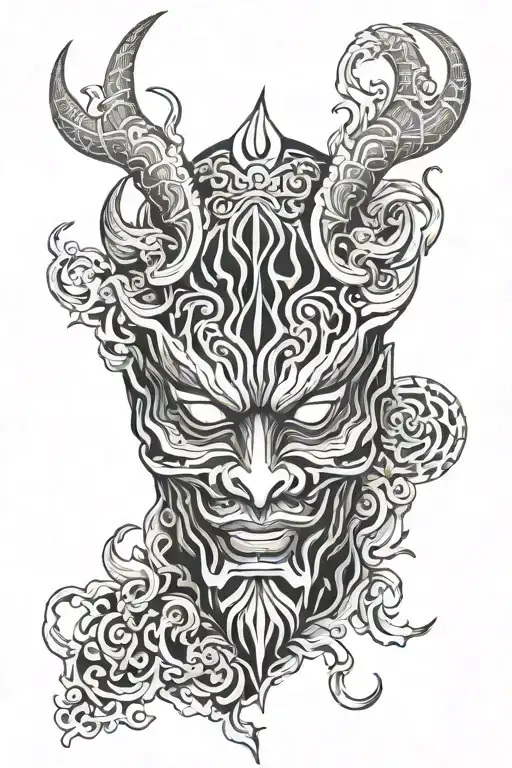 omerta oni mask surrounded tattoo design idea