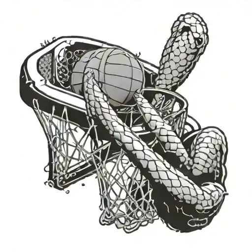 A basketball hoop with a snake wrapped around it, symbolizing Kobe Bryant's Mamba Mentality tattoo design idea