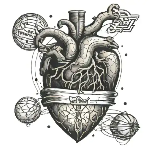 An anatomical heart with basketball textures and Kobe Bryant's signature tattoo design idea