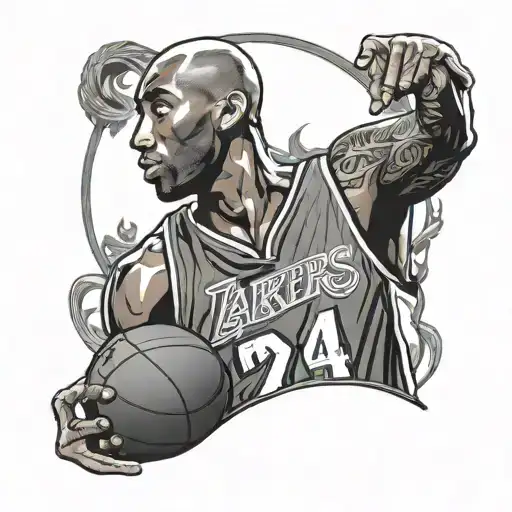 A portrait of Kobe Bryant with a basketball halo, honoring the basketball legend tattoo design idea