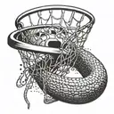 A basketball hoop with a snake wrapped around it, symbolizing Kobe Bryant's Mamba Mentality tattoo design idea