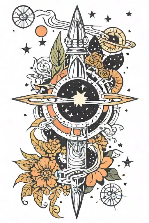 space and indigenous tattoo design idea