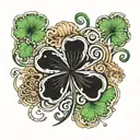 Make a tattoo  image on the idea of 5 leaf clover and inside its  show mother secrifices and aquarium  star signs  tattoo design idea
