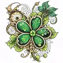 Make a tattoo  image on the idea of 5 leaf clover and inside its  show mother secrifices and aquarium  star signs  tattoo design idea