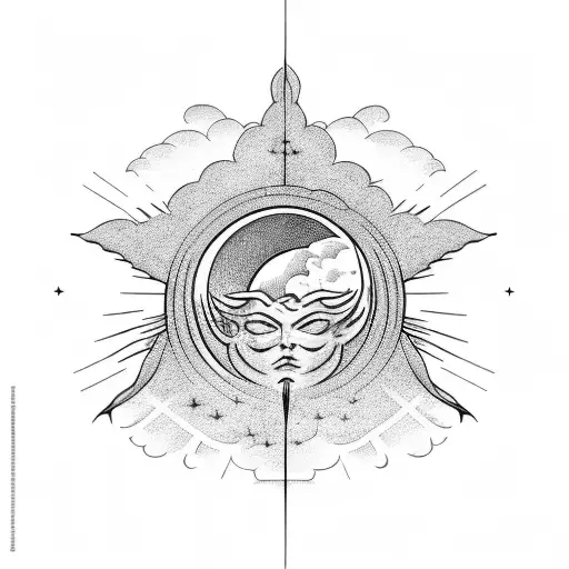 tattoo with strong lines, icarus paradise with two sides, moon and sun tattoo design idea