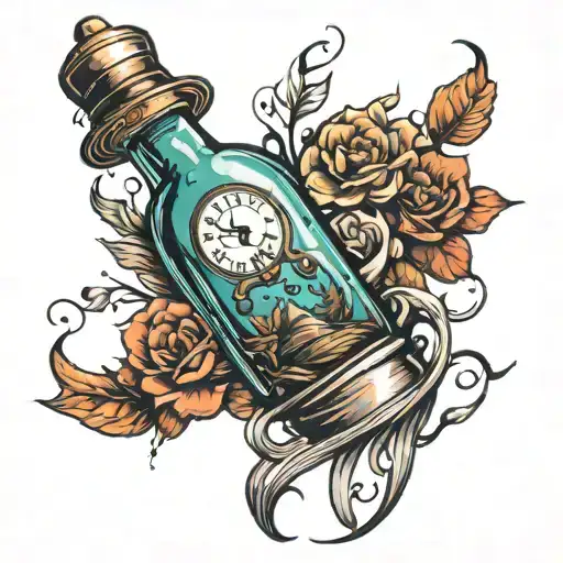 time in a bottle tattoo design idea