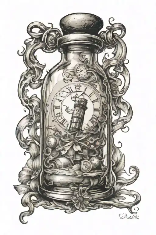 time in a bottle shaped like tattoo design idea