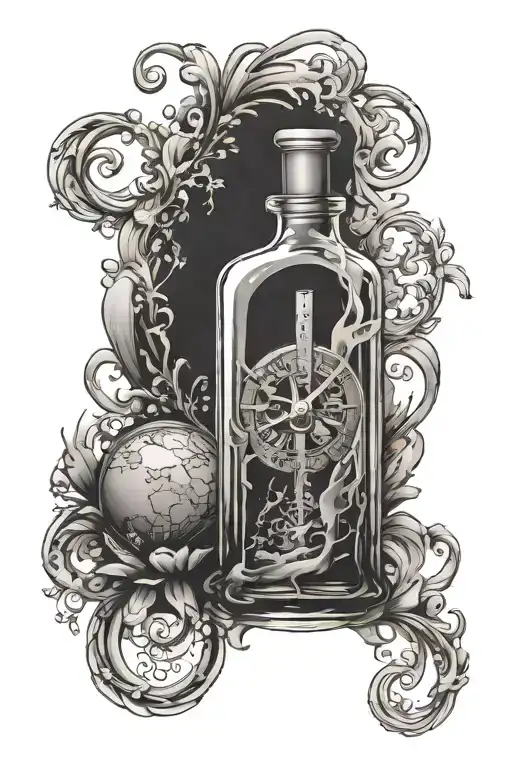 time in a bottle shaped like tattoo design idea