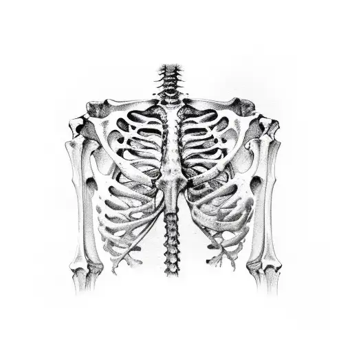 girl, skeletal rib cage, leaf spiral tattoo design idea