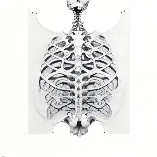skeletal rib cage  leaf spiral tattoo design idea