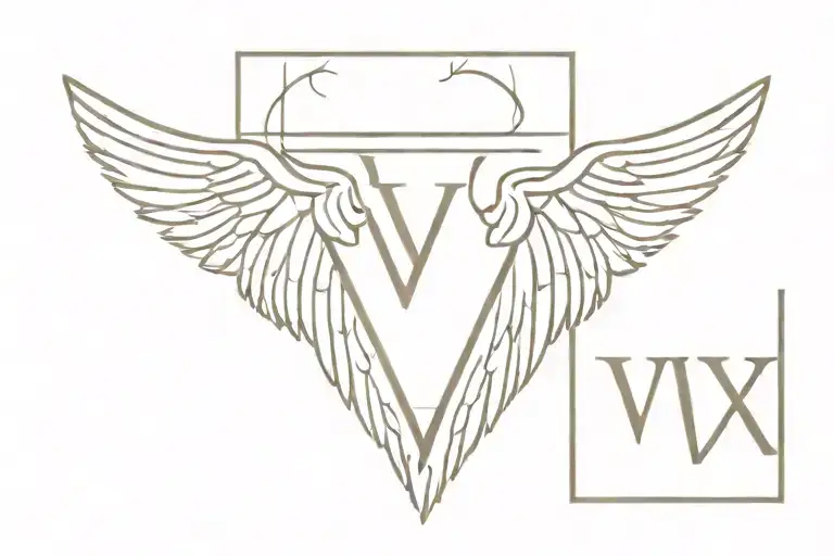 roman numeral V with angel wings spread wings tattoo design idea