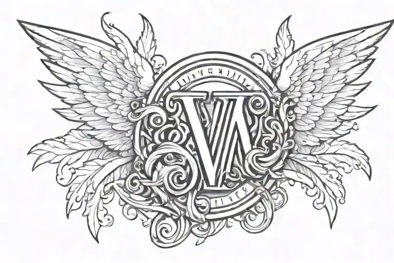 roman numeral V with angel wings spread wings tattoo design idea
