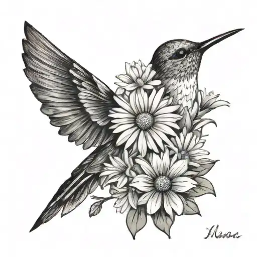 memorial tattoo for my nana with a hummingbird and daisies tattoo design idea