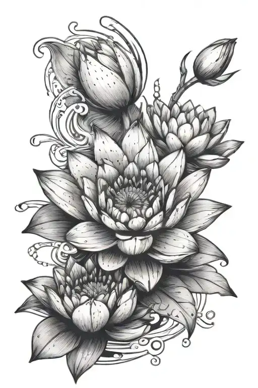 Water Lily, shield, swiss alps tattoo design idea