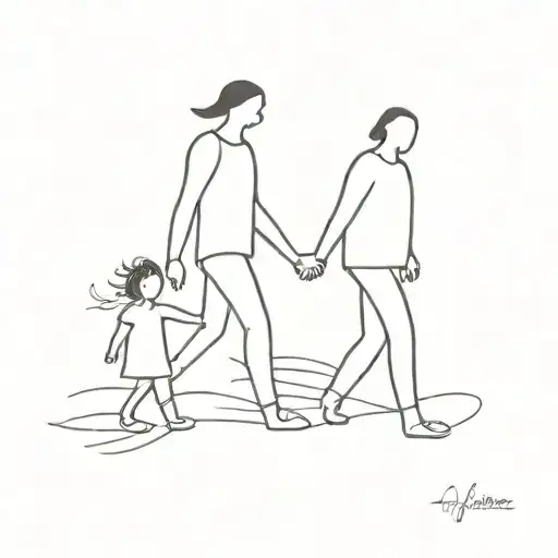 parent and child walking carrying the fire  tattoo design idea